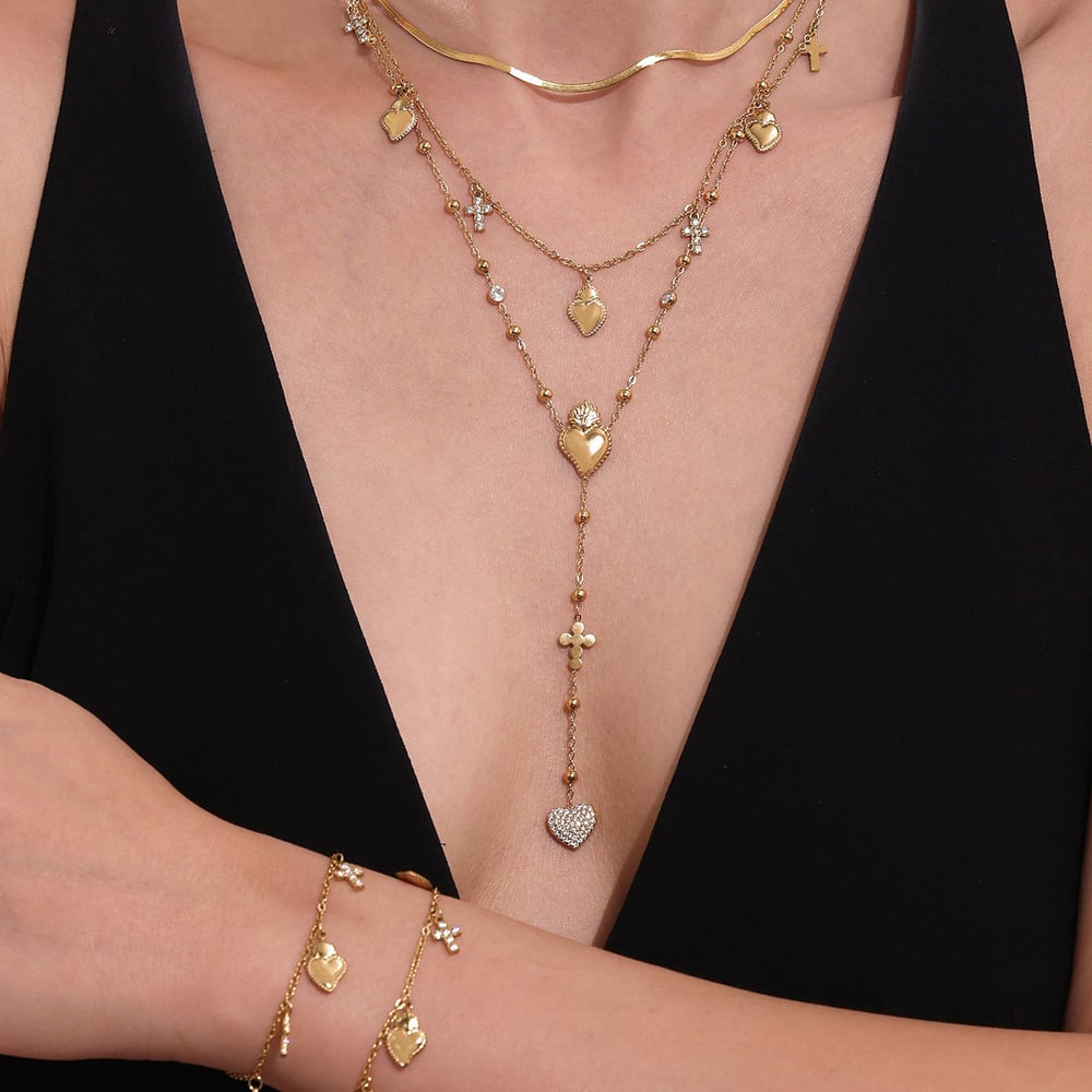 Romantische Serie Herz Kreuz Edelstahl Gold Farbe Damen Schmuck Sets h5Bild5
