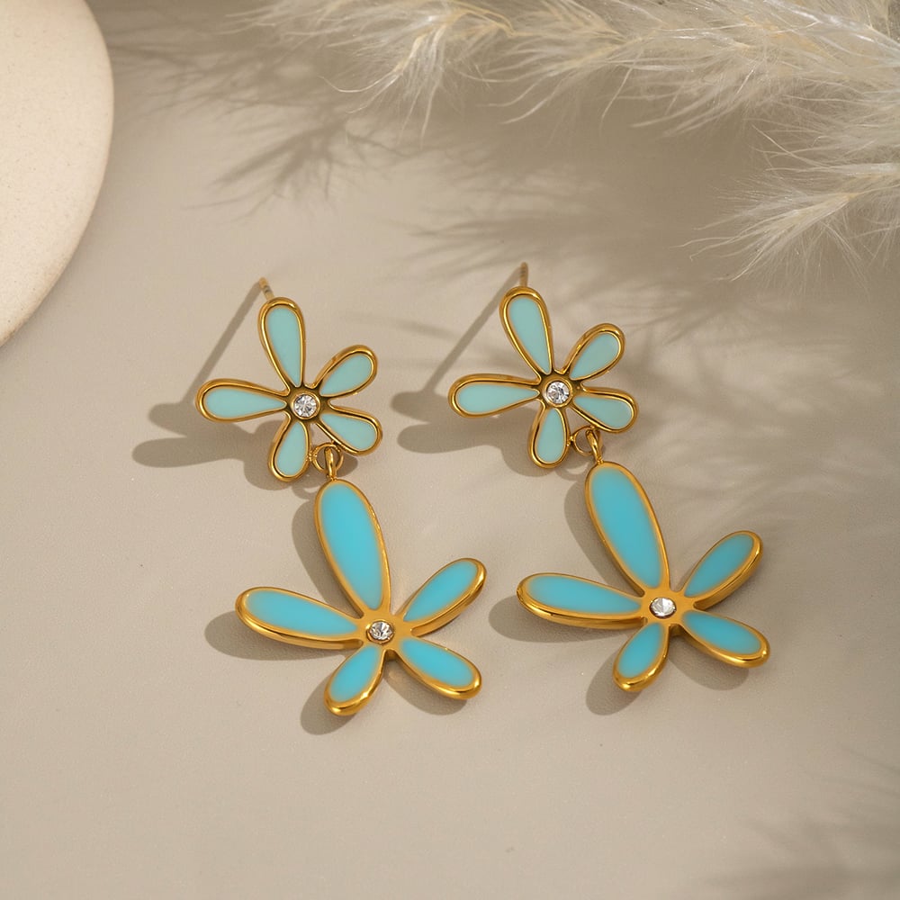 Romantische Serie Elegante Blume Edelstahl Gold Farbe Strass Halskette Set Bild5