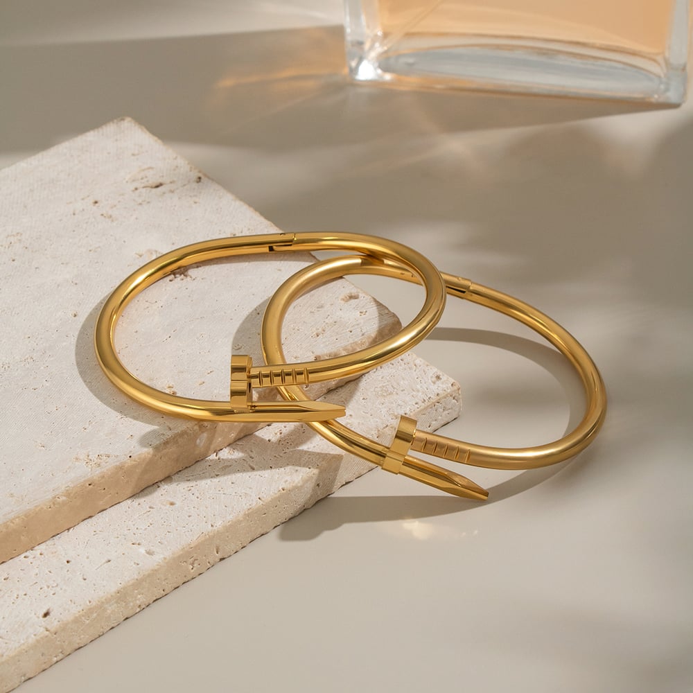 1 Piece Heart Clover Stainless Steel Gold Color Cuff Bracelet Picture3