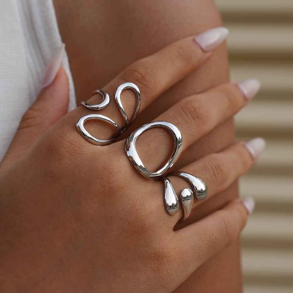 1 Piece  Retro Irregular Shape Stainless Steel   Gold Color Women's  Statement Rings h5Picture3