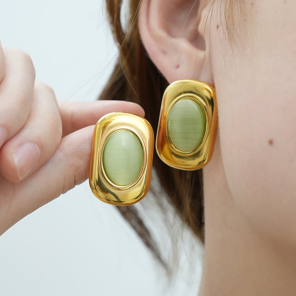 1 Paar elegante rechteckige Ohrstecker aus Edelstahl in Goldfarbe für Damen h5Bild6