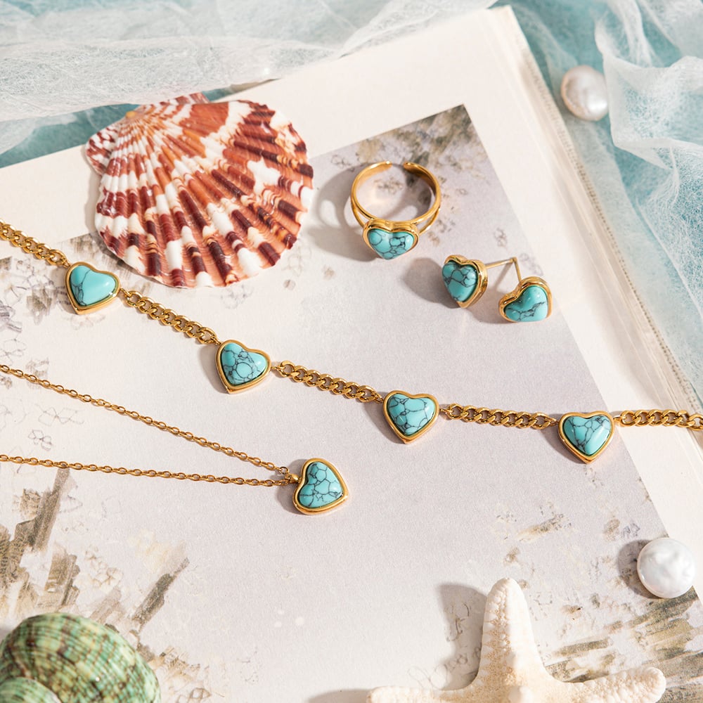 Classic Calaite Heart Stainless Steel Women's Jewelry Sets h5Picture6