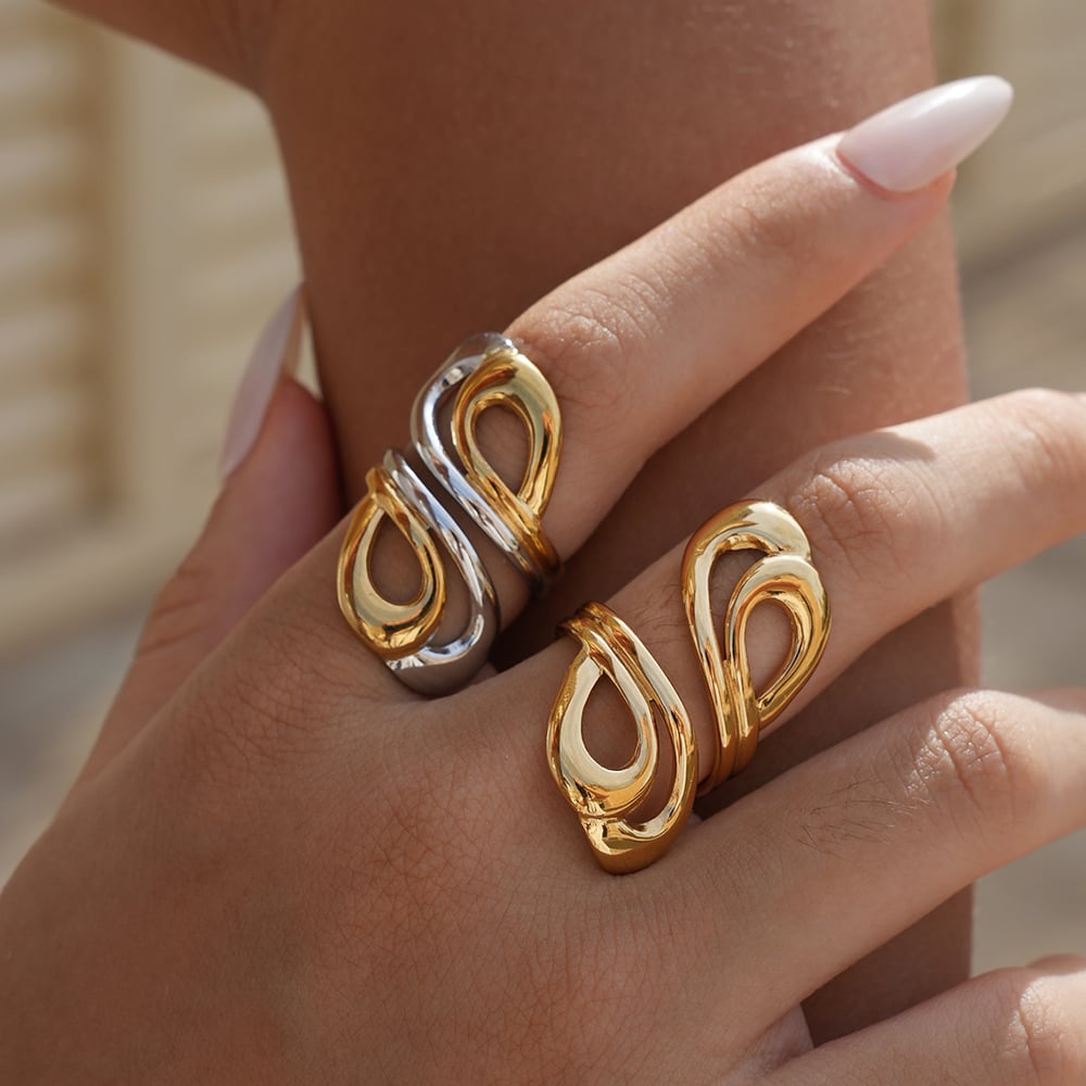 1 Piece Simple Hollowed-out Stainless Steel Gold Color Statement Rings h5Picture4