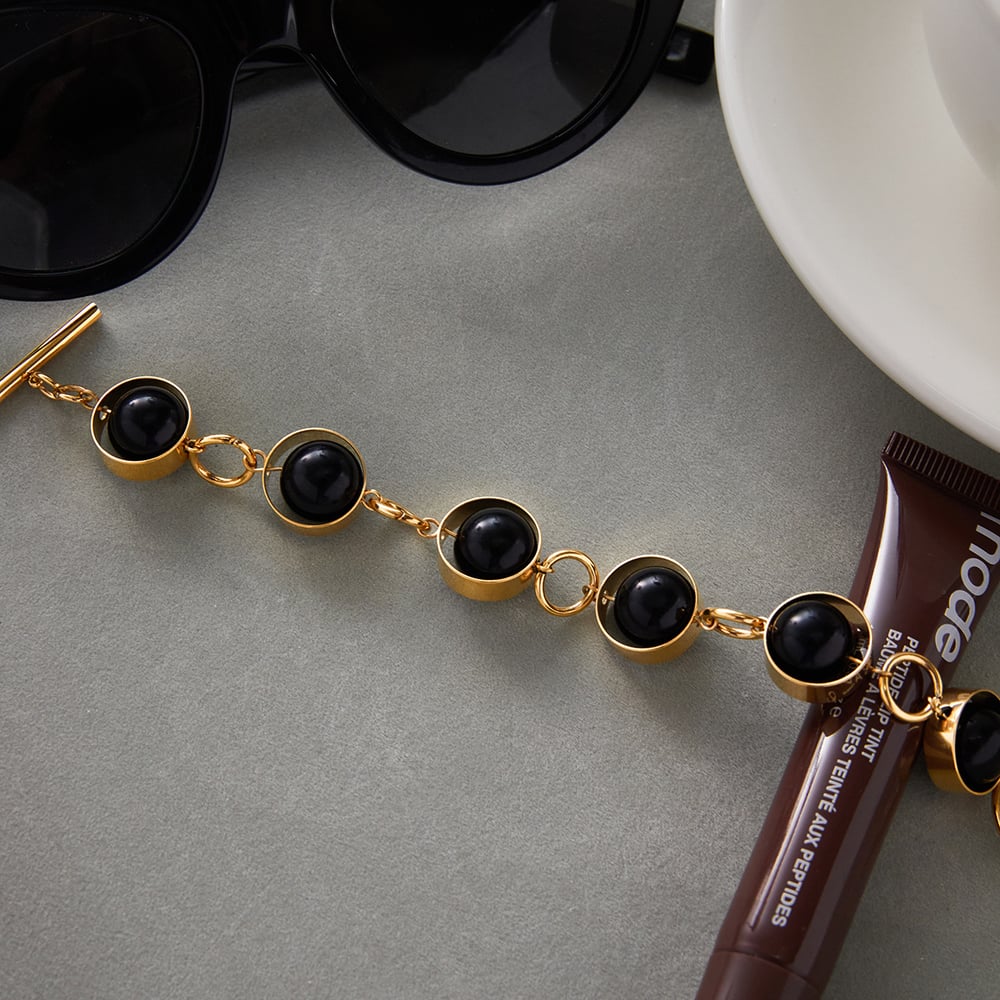 1 Piece Black Glass Beads Stainless Steel Gold Color Women's Beaded Bracelets Picture5