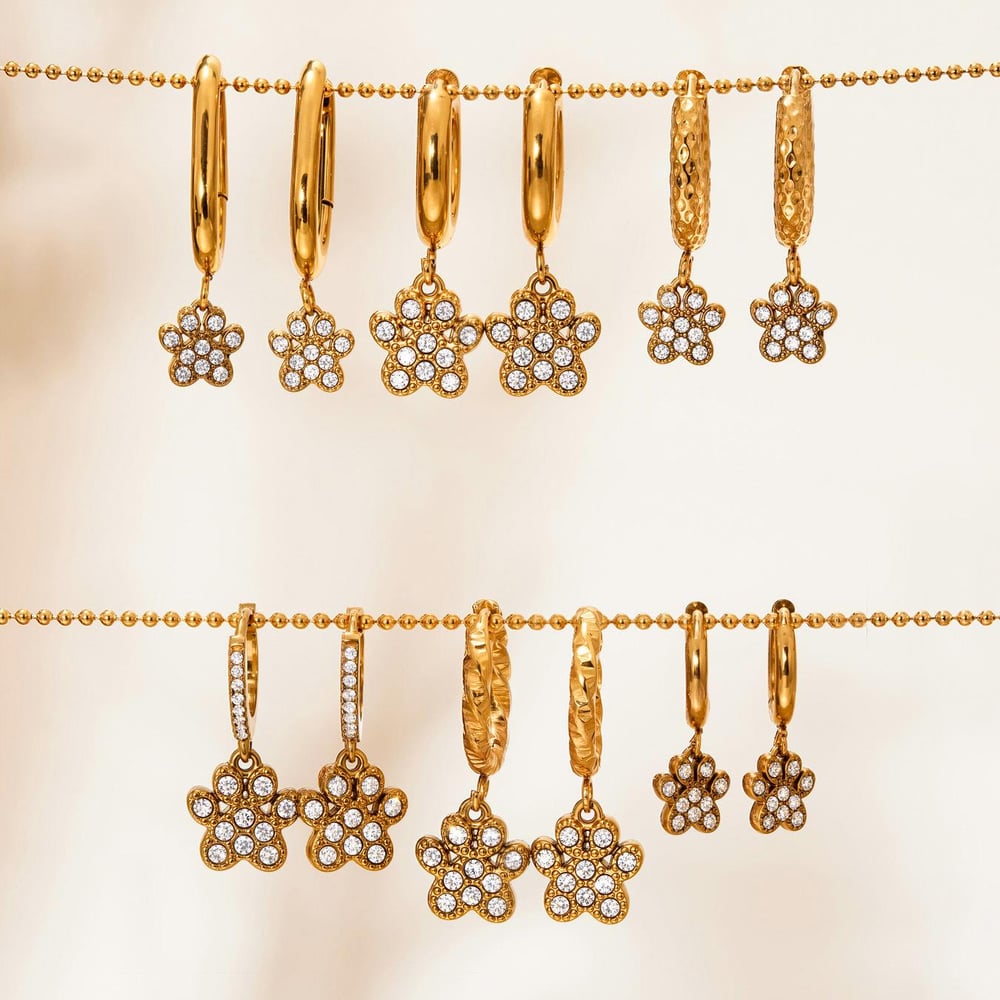 1 Pair Romantic Dog's Paw Stainless Steel Gold Color Zircon Women's Drop Earrings Picture3