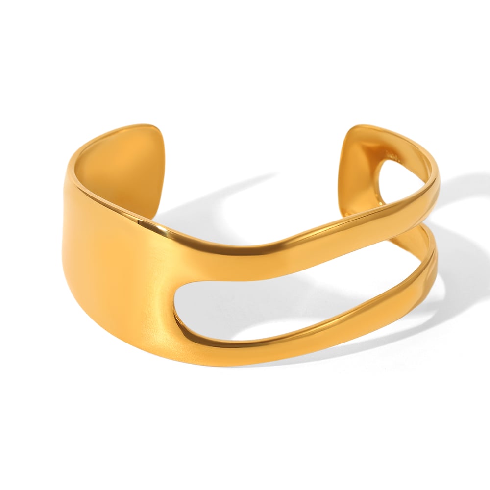 1 Stück unregelmäßig geformte ausgehöhlte Armreifen aus Edelstahl für Damen