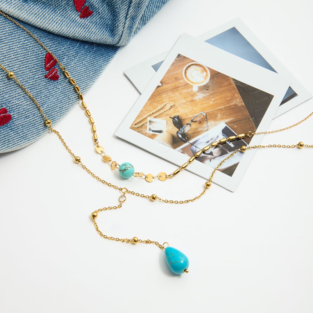 1 Piece Classic Calaite Droplet Stainless Steel Gold Color Women's Layered Necklaces h5Picture6