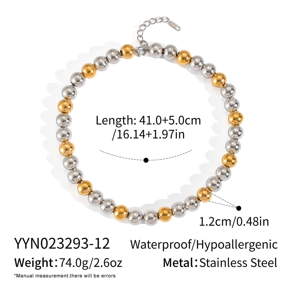 1 Piece Beads Mixed Color Stainless Steel Gold Color Beaded Necklace 