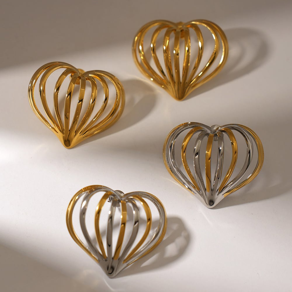 1 Pair Simple  Casual Heart Stainless Steel   Gold Color Women's Stud Earrings Picture5