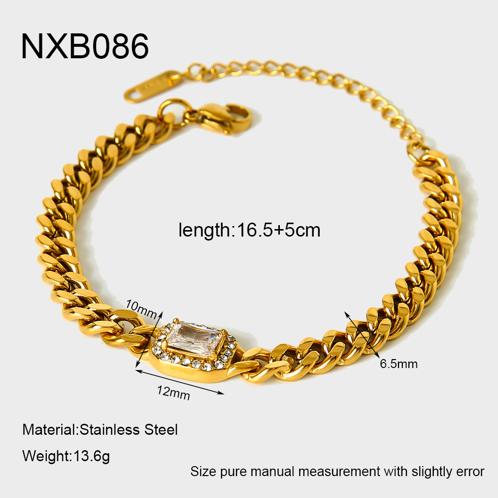 1 Piece Luxurious Classic Chain Rectangle Stainless Steel  Zircon Women's Chain Bracelets