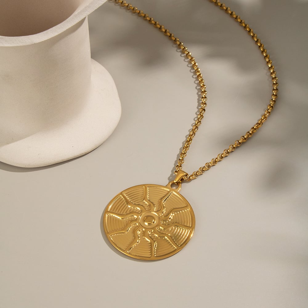 Sun Stainless Steel Gold Color Necklace Set Picture2