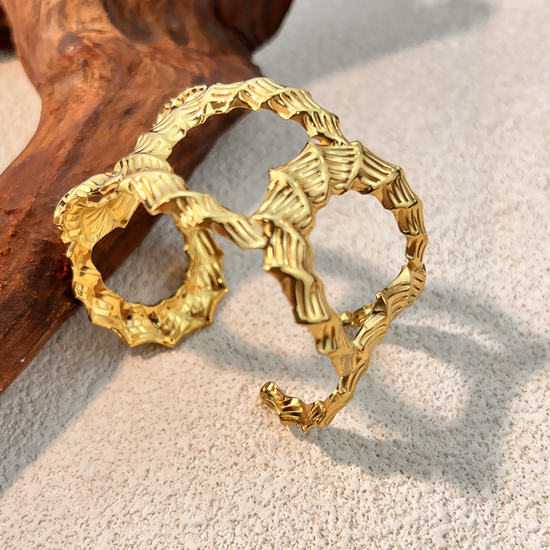 1 Piece Irregular Shape Stainless Steel Gold Color Cuff Bracelet 