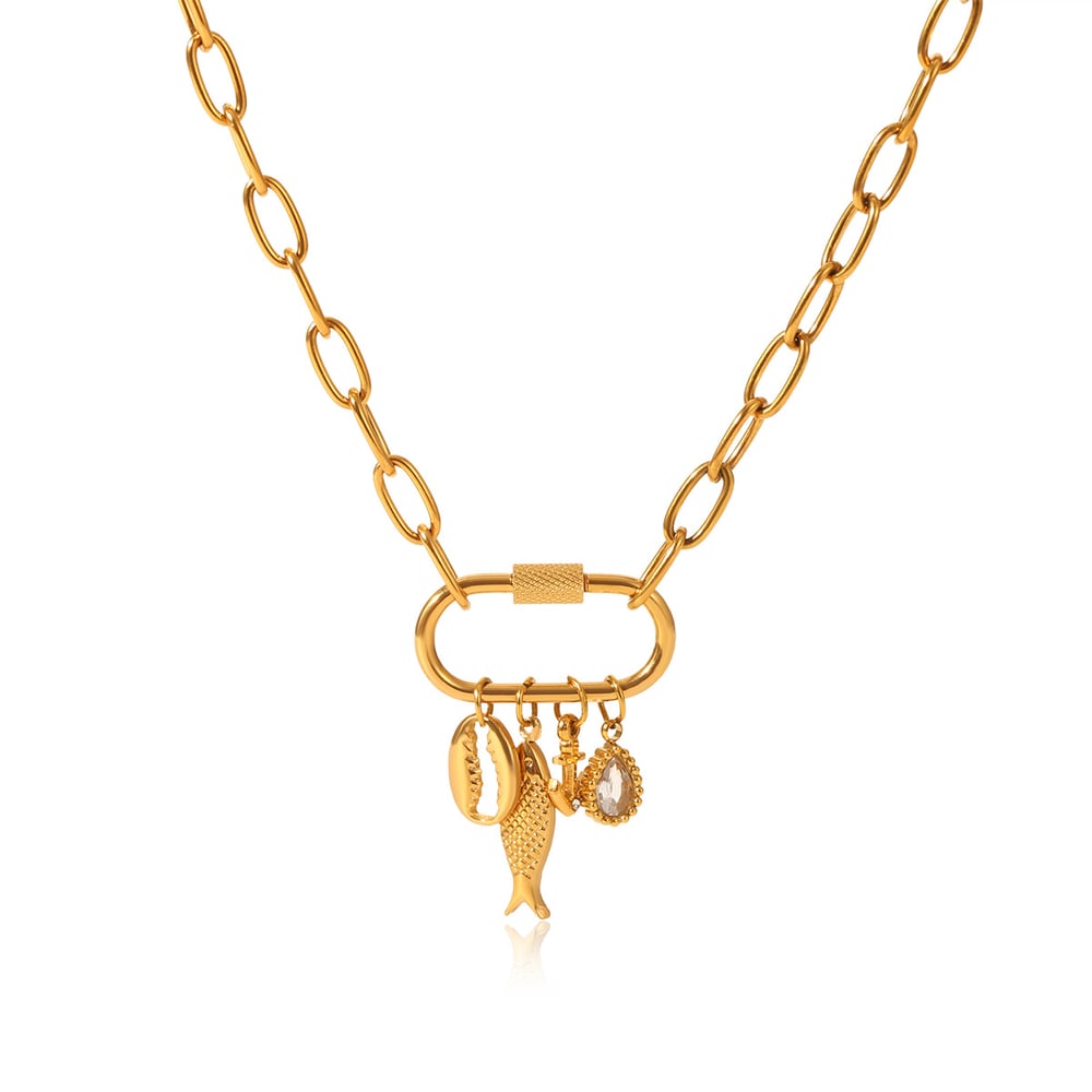 1 Stück einfache Fischtropfen-Anhänger-Halsketten aus Edelstahl in Goldfarbe für Damen h5Bild6