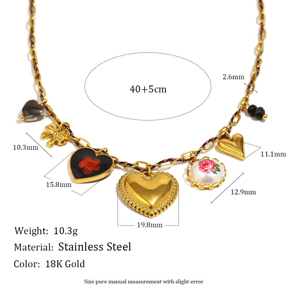 1 Stück luxuriöse Retro-Halsketten mit Herz- und Schleifenknoten aus Edelstahl für Damen