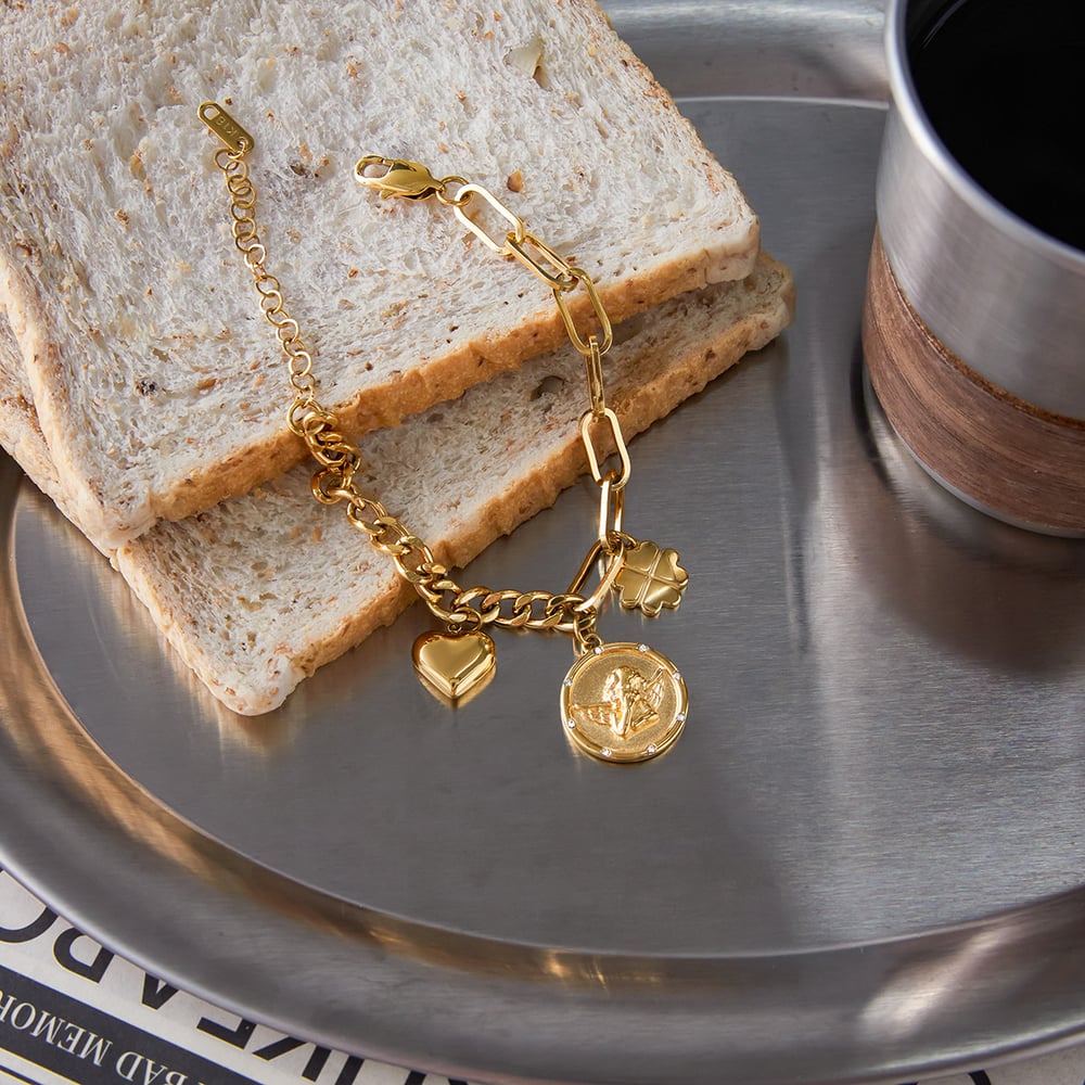 1 Piece Dazzling Angel Stainless Steel Gold Color Women's Charm Bracelets h5Picture6