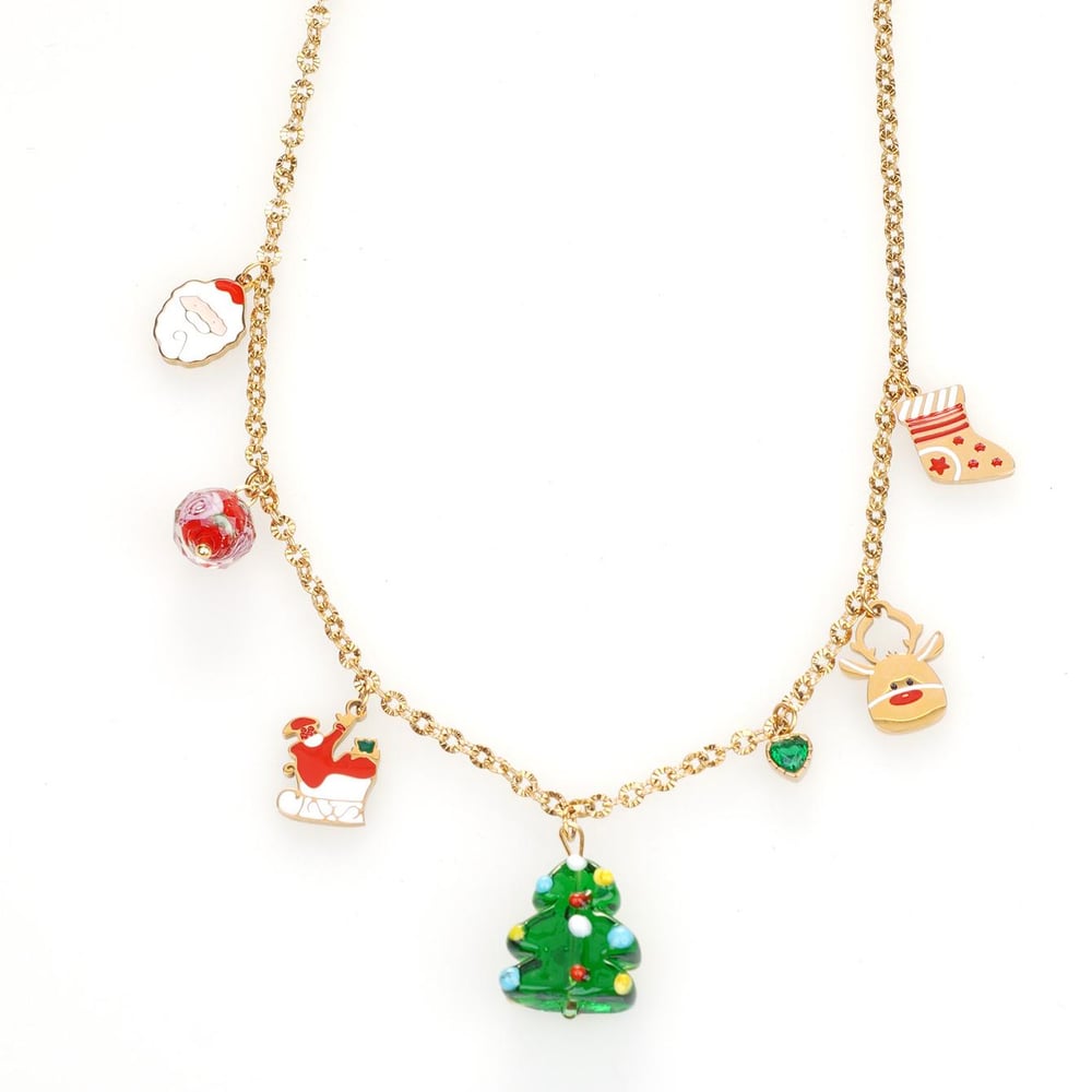1 Piece Christmas Glass Tree Stainless Steel Gold Color Women's Pendant Necklaces