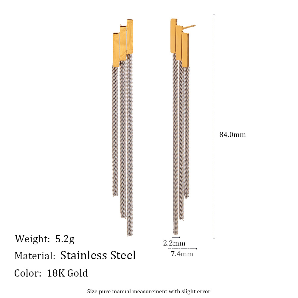 1 Piece Tassel Mixed Gold&Silver Colors Stainless Steel Women's Dangle Earrings h5Picture2