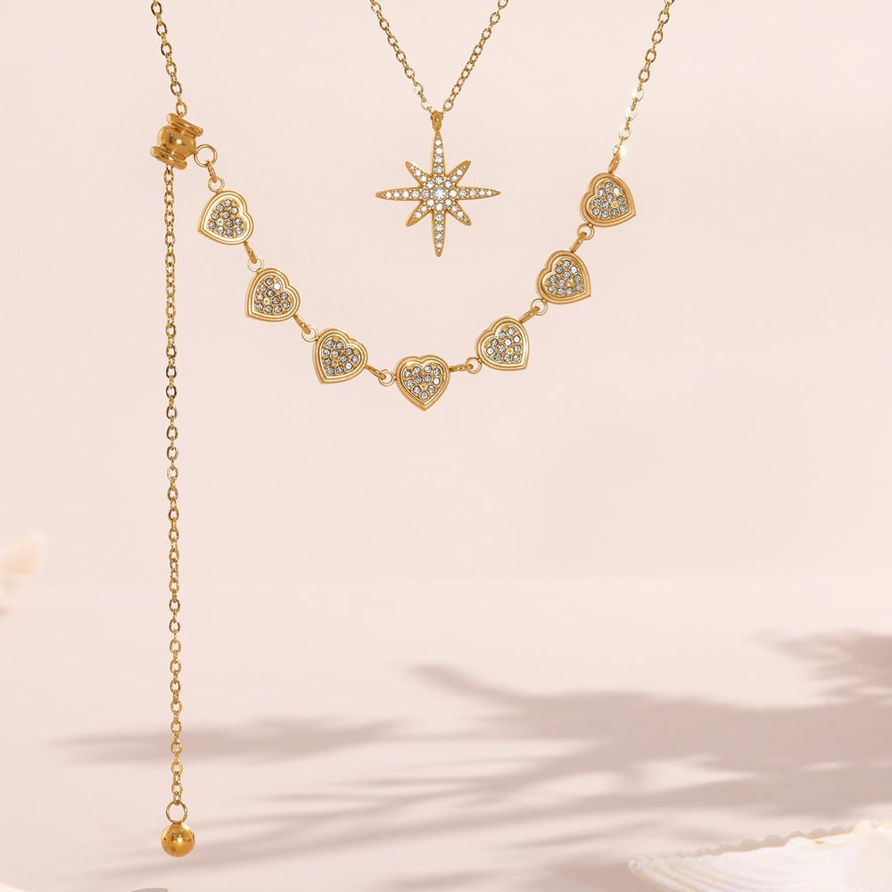 1 Stück Exquisite Serie Elegante Stern Edelstahl Gold Farbe Zirkon frauen Anhänger Halsketten Bild6