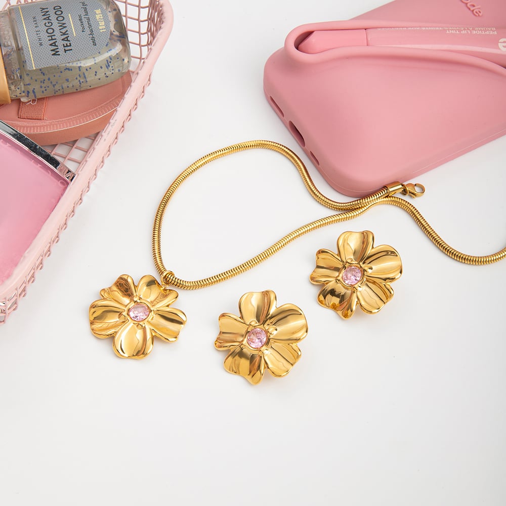 Süße Blume Edelstahl Gold Farbe frauen Schmuck Sets h5Bild7