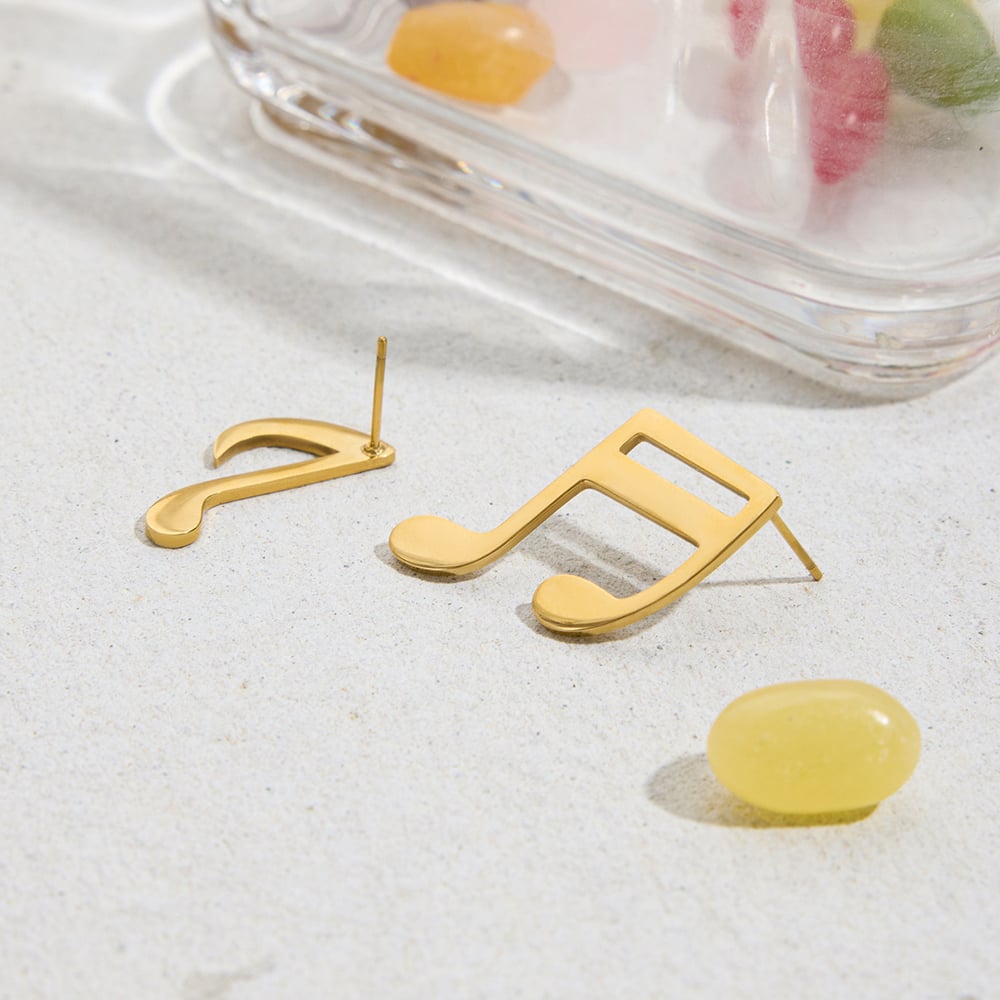 1 Pair Designable Note Asymmetric Stainless Steel Gold Color Women's Stud Earrings Picture7