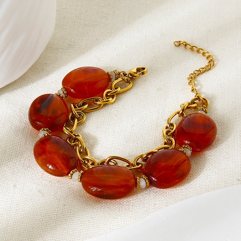 Retro Acrylic Beads Heart Charm Gold Color Necklace Set h5Picture4