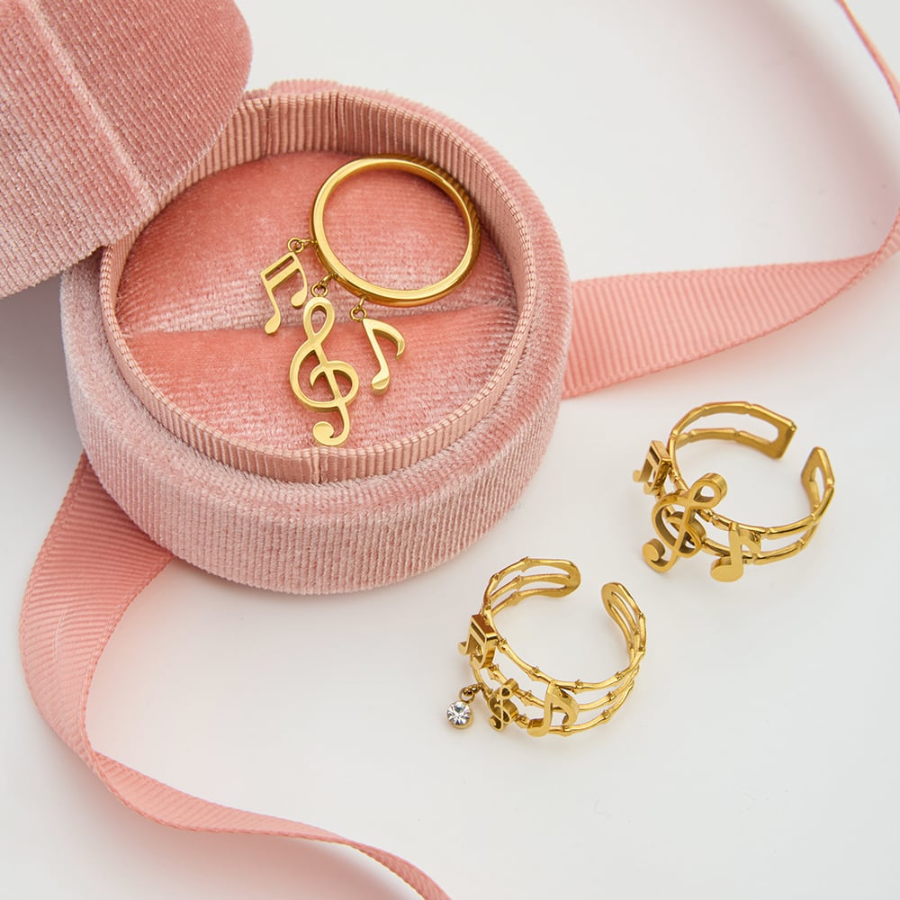 1 Stück Exquisite Serie Elegant Note Edelstahl Gold Farbe Statement Ringe h5Bild5