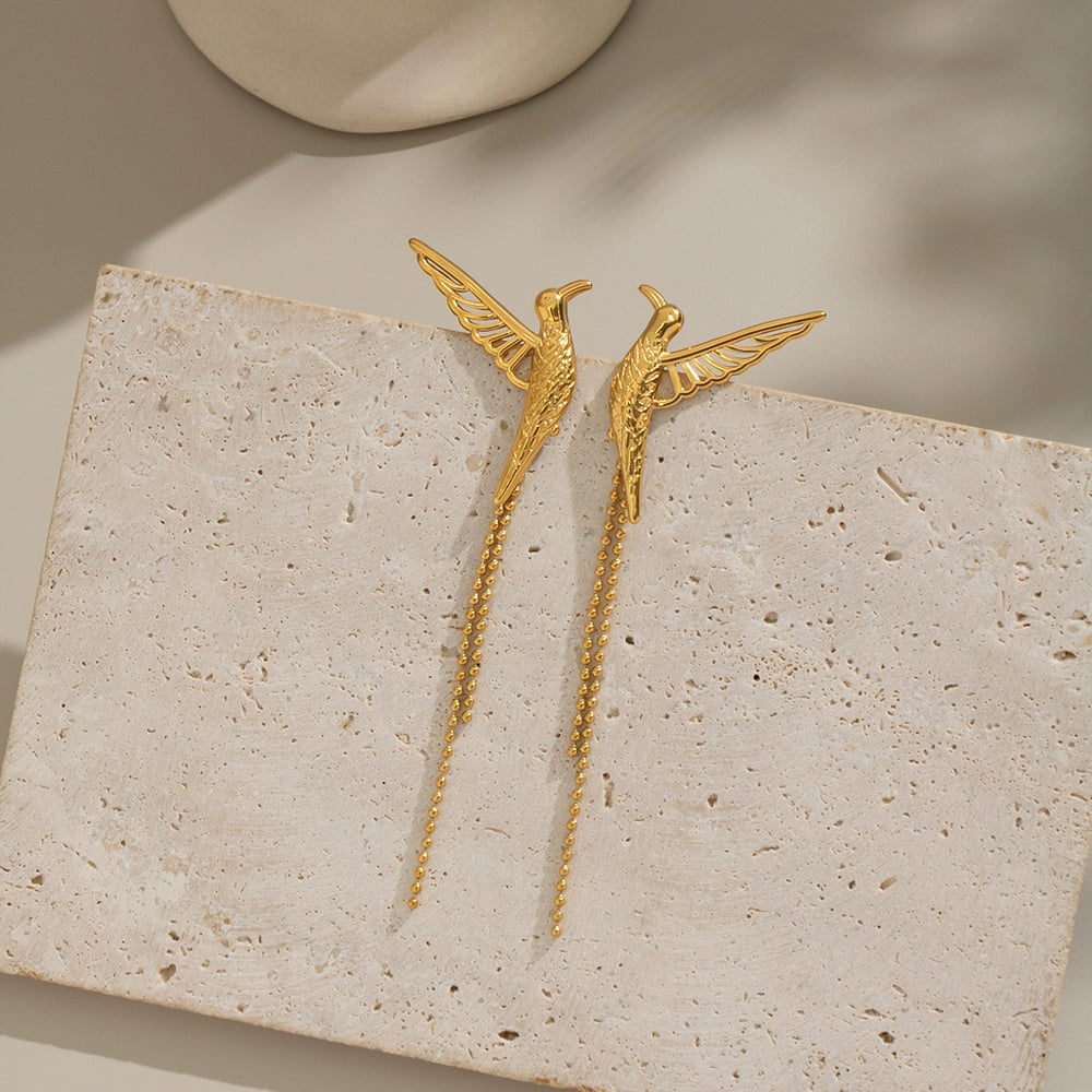 1 Paar Ohrstecker aus Edelstahl mit Vögeln in Goldfarbe Bild4