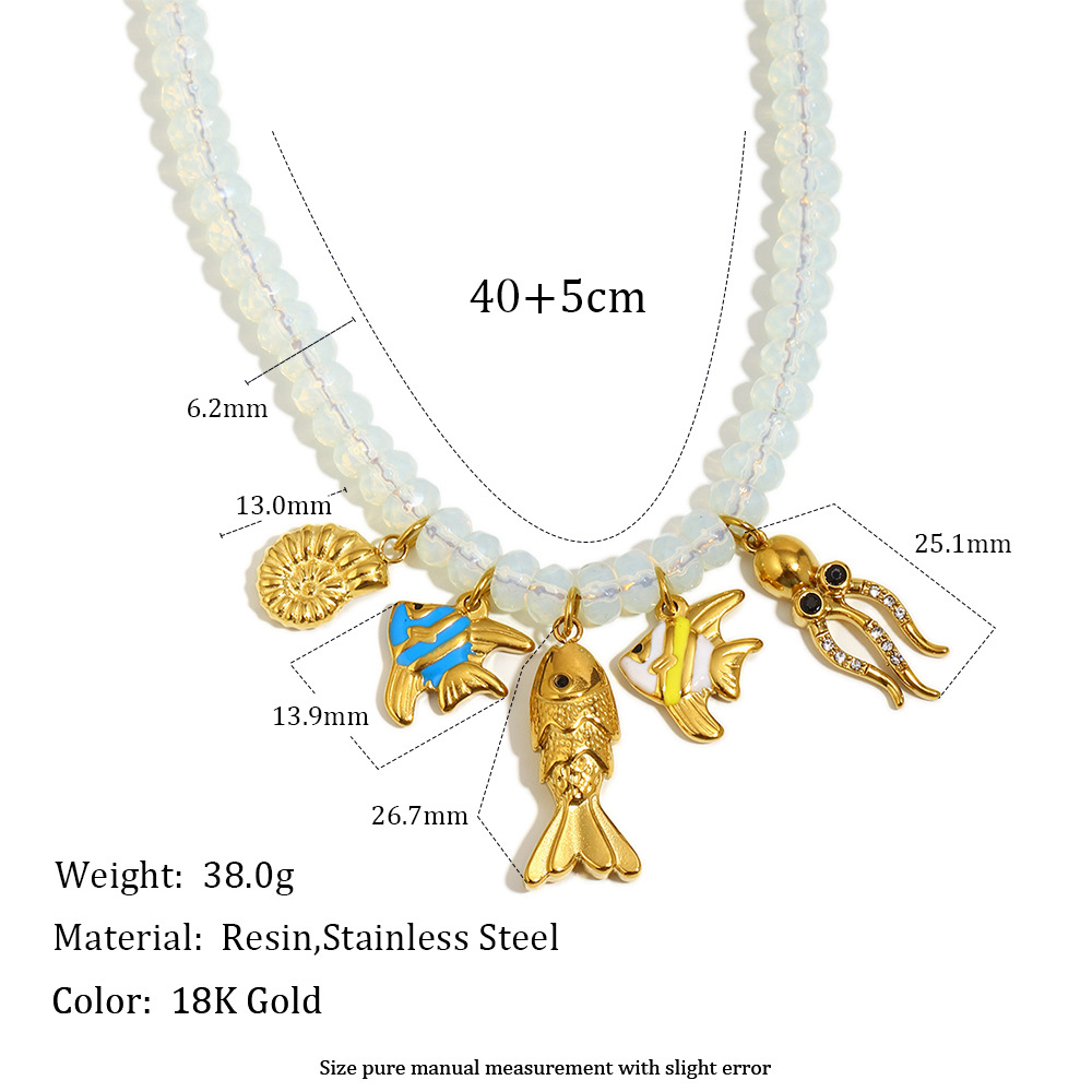 1 Stück Elegante Fisch Edelstahl Naturstein Damen Perlen Halsketten