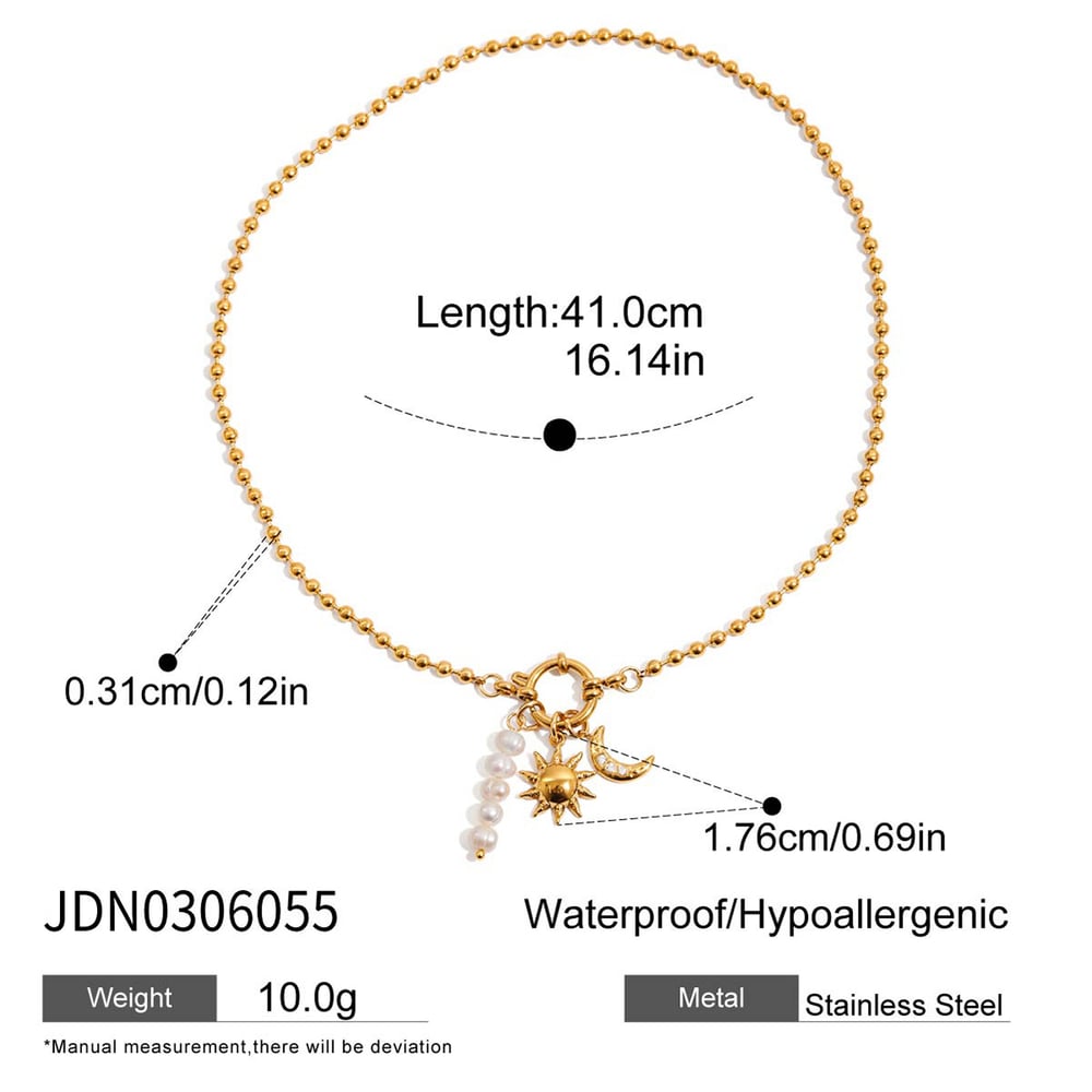 1 Piece Exquisite Heart Sun Stainless Steel Gold Color Pearl Women's Pendant Necklaces 