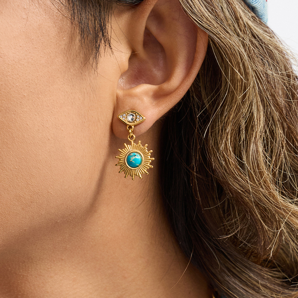 1 Pair Classic Eye Stainless Steel Gold Color Calaite Women's Drop Earrings h5Picture4