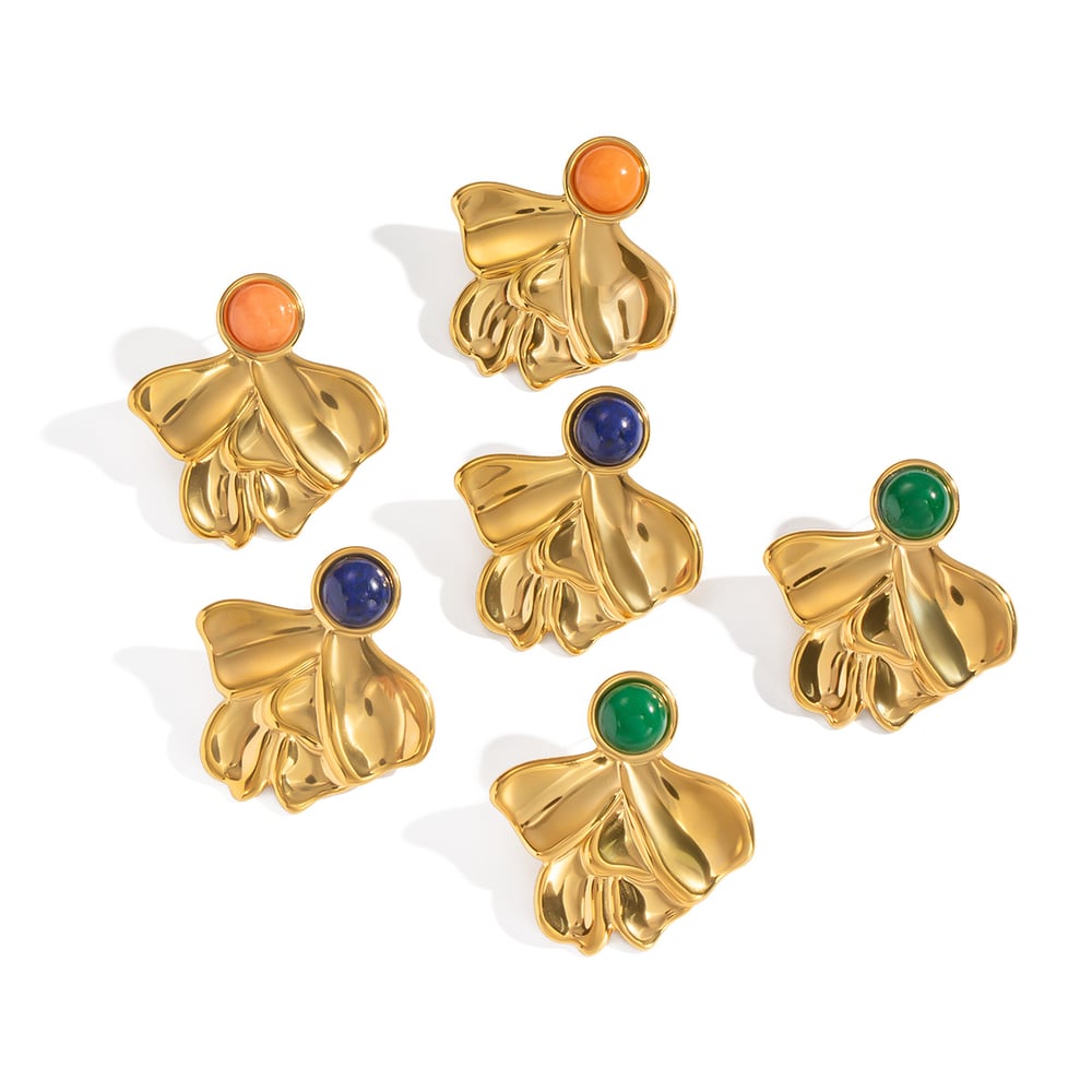 1 Paar unregelmäßige Form Edelstahl Gold Farbe Naturstein Damen Ohrstecker Bild5