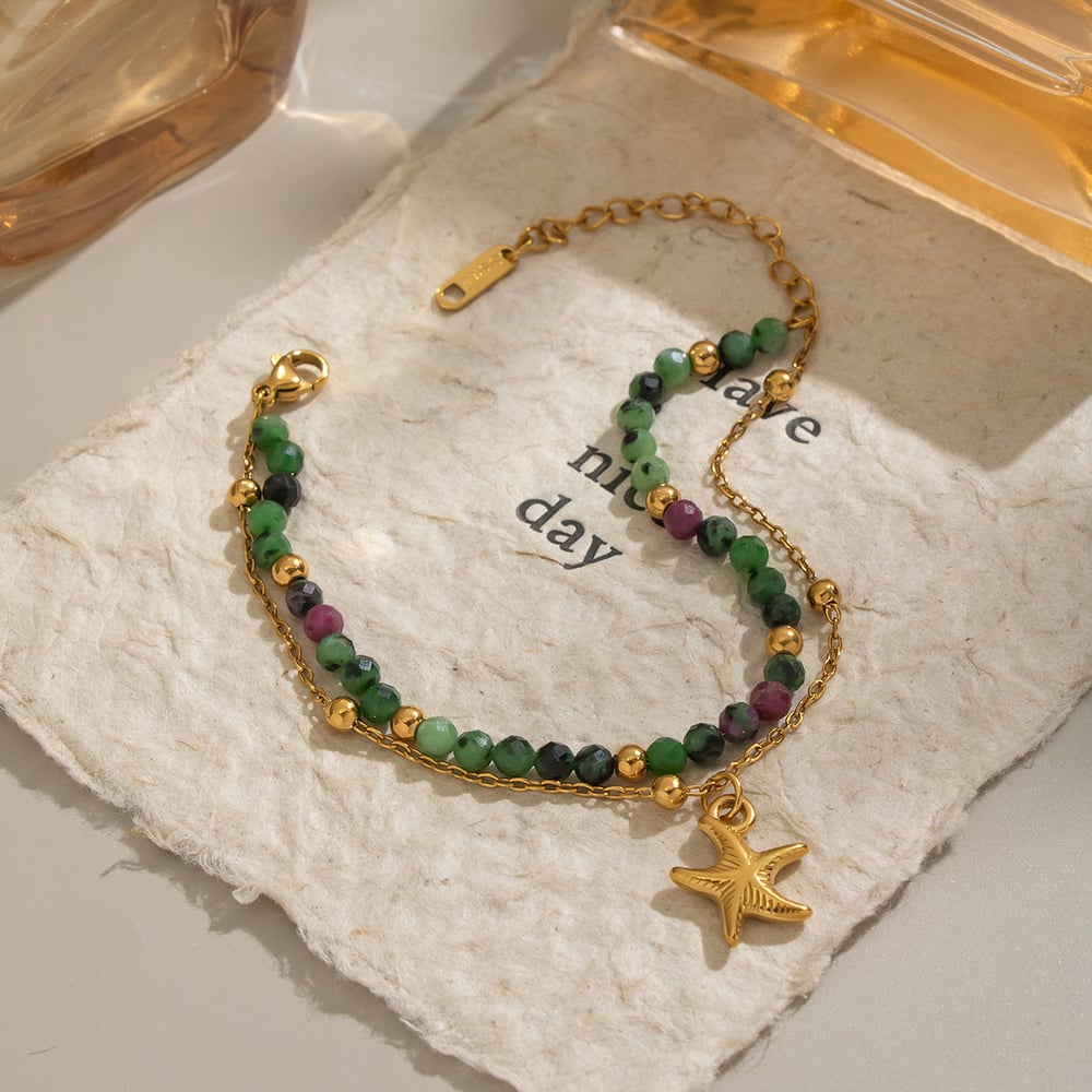 1 Piece Natural Stone Beads Stainless Steel Beaded Bracelet Picture5