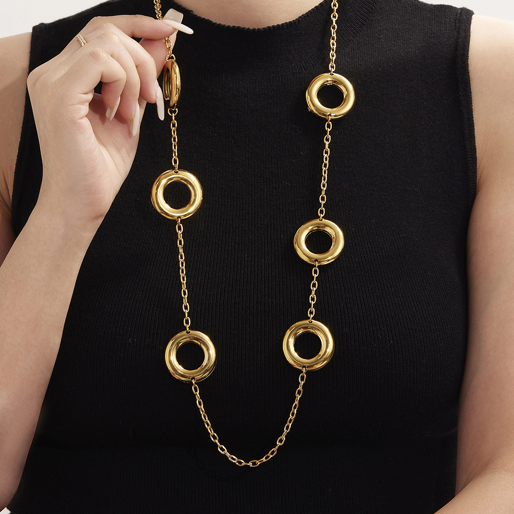 1 Piece Simple Circle Stainless Steel Gold Color Women's Long Necklaces h5Picture7