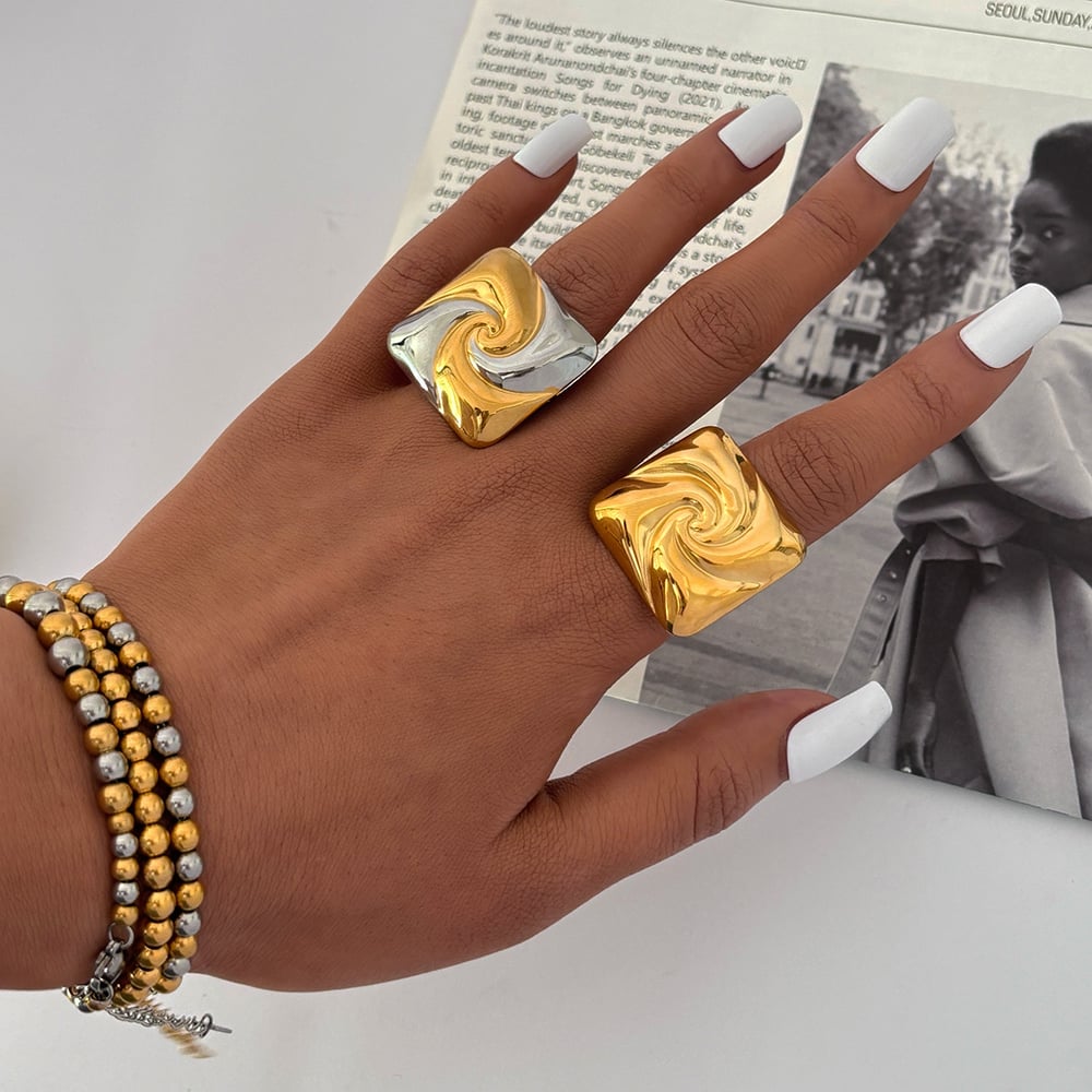 1 Piece Simple Retro Rectangle Stainless Steel Women's Statement Rings Picture4