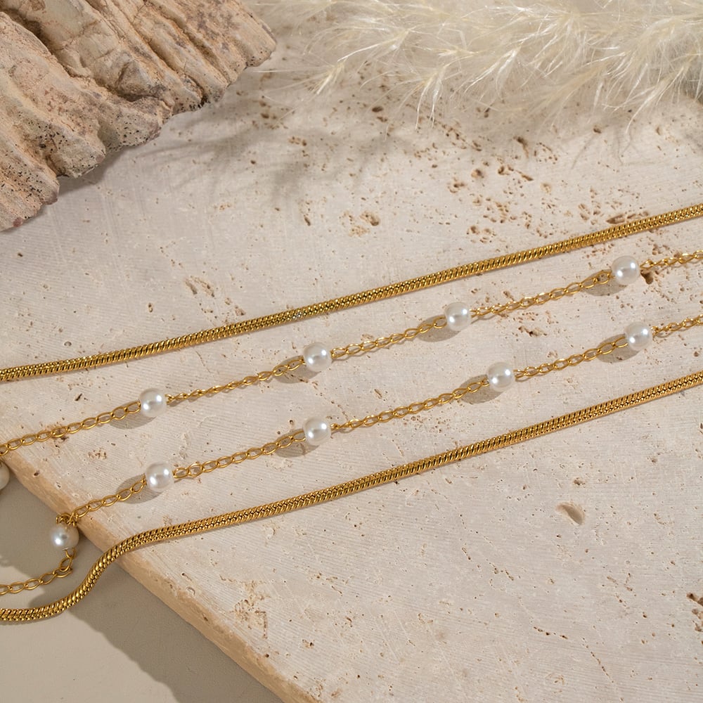 1 Stück Edelstahl Goldfarbene Perlen-Mehrfachkette Bild2