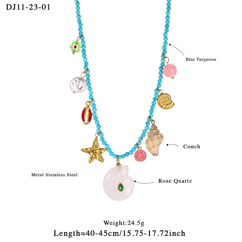 1 Stück romantische Muschel Edelstahl Gold Farbe Naturstein Damen Perlen Halsketten Bild2