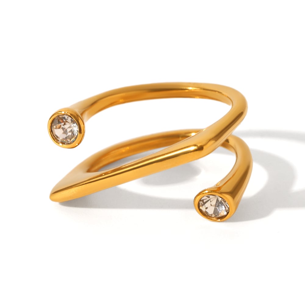 1 Piece Irregular Shape Stainless Steel Gold Color Zircon Gemstone Ring