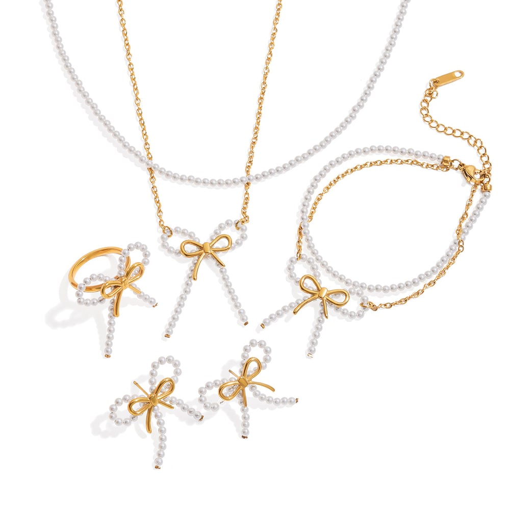 Romantic Series Bow Knot Stainless Steel Gold Color Women's Jewelry Sets h5Picture7
