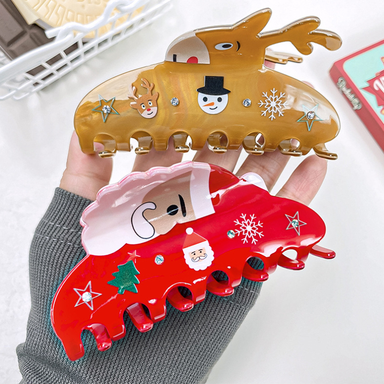 1 Piece Cuat Christmas Snowman Pattern Gift  PVC Women's Hair Claws h5Picture4