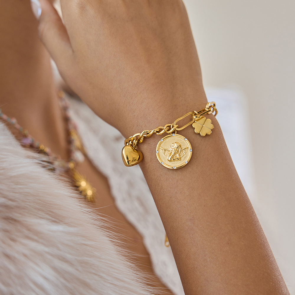 1 Piece Dazzling Angel Stainless Steel Gold Color Women's Charm Bracelets h5Picture9