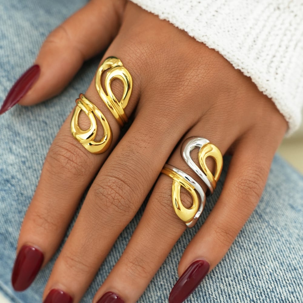 1 Piece Simple Hollowed-out Stainless Steel Gold Color Statement Rings h5Picture6