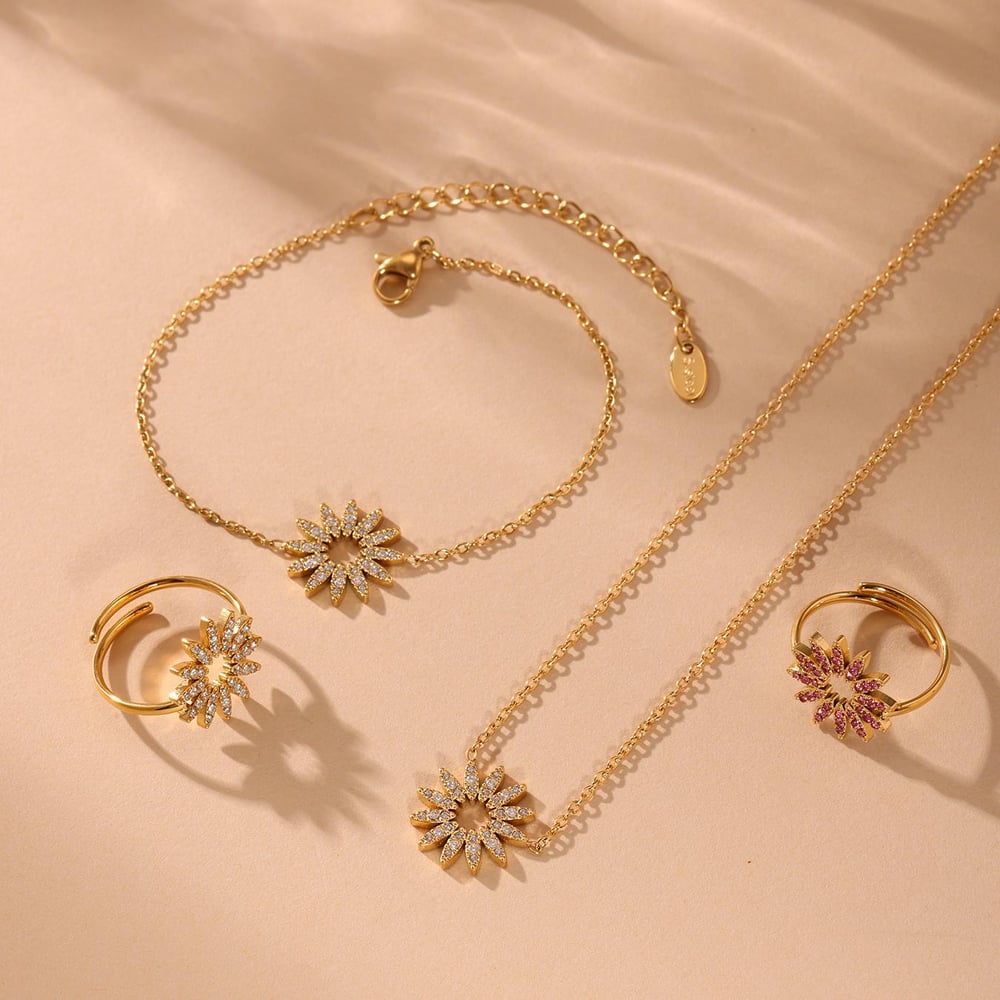 Luxuriöse Sun Edelstahl Gold Farbe Damen Schmuck Sets h5Bild2