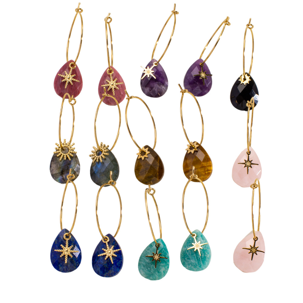 1 Pair Simple  Irregular Shape Stainless Steel  Natural Stone Women's Drop Earrings Picture3