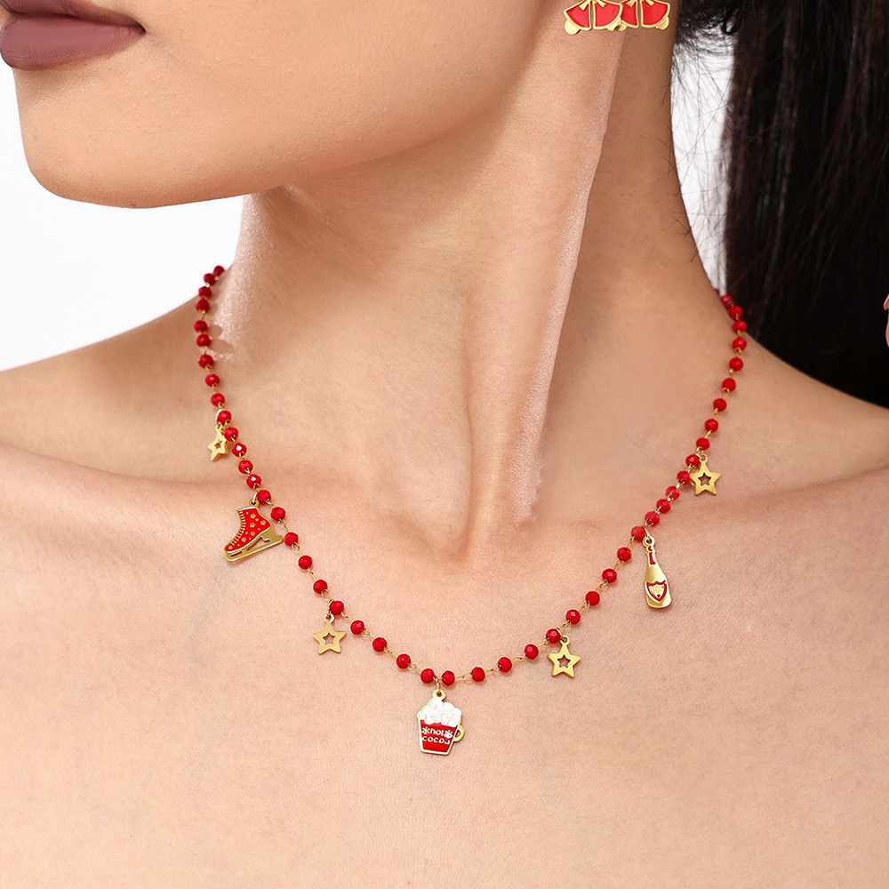 Romantische Weihnachtsschmucksets aus Edelstahl mit Granat für Damen h5Bild4