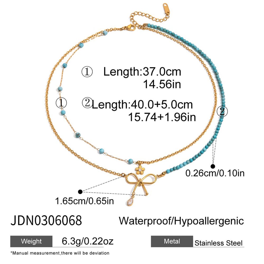 1 Piece Elegant Bow Knot Beads Stainless Steel Gold Color Women's Layered Necklaces h5Picture2