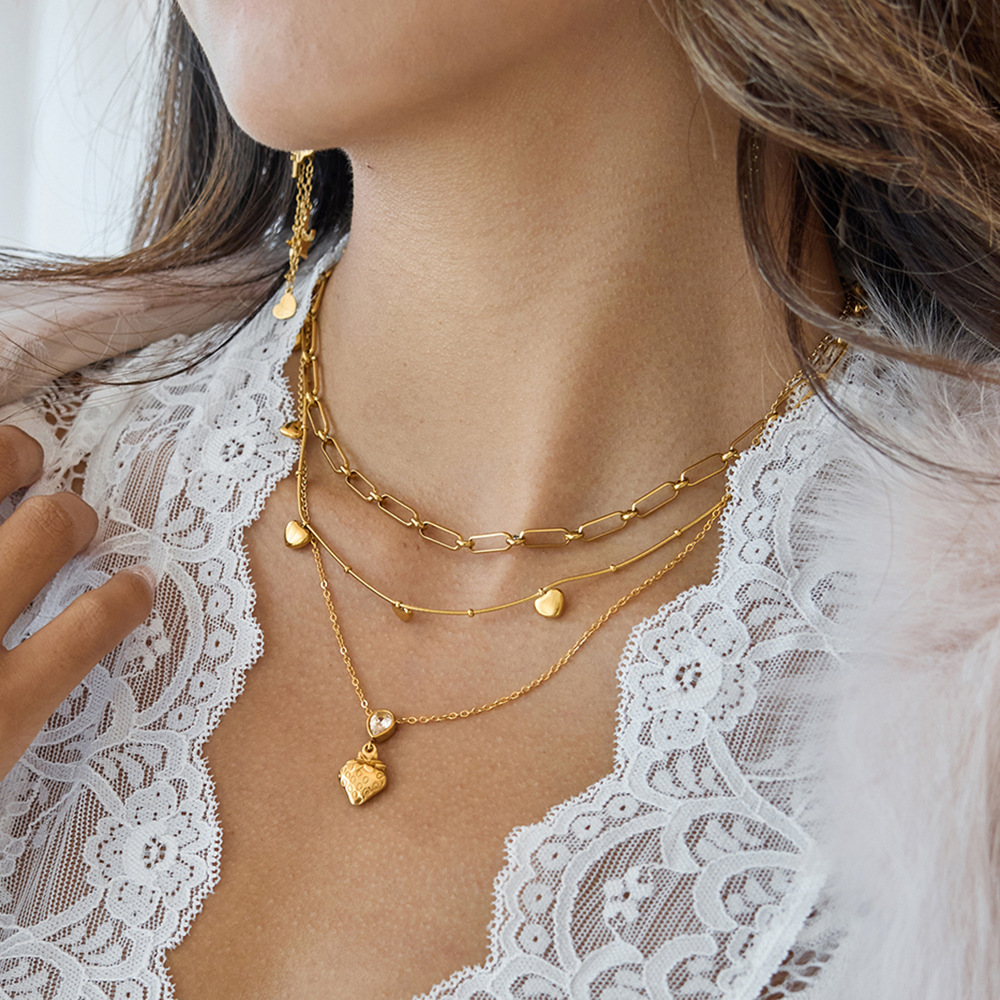 1 Piece Sweet Droplet Strawberry Stainless Steel Gold Color Women's Pendant Necklaces h5Picture3