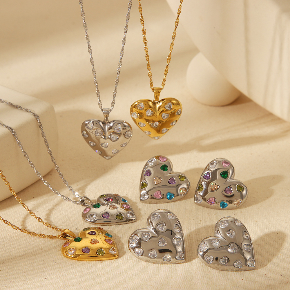 1 Piece Romantic Sweet Heart Stainless Steel Zircon Women's Jewelry Sets Picture2