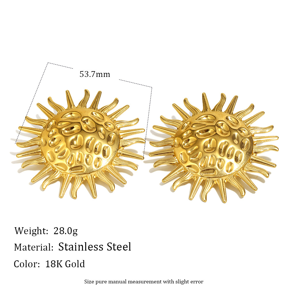 1 Pair Sun Hammered Texture Stainless Steel Gold Color Women's Stud Earrings Picture2