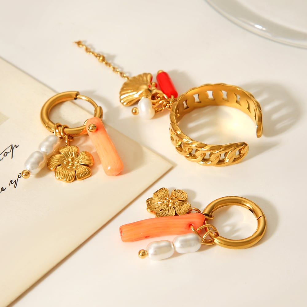 1 Pair Flower Stainless Steel Gold Color Drop Earrings h5Picture3