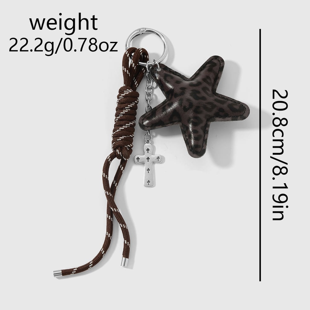 1 Piece Retro Leopard Print Leather Star Bag Charm h5Picture2